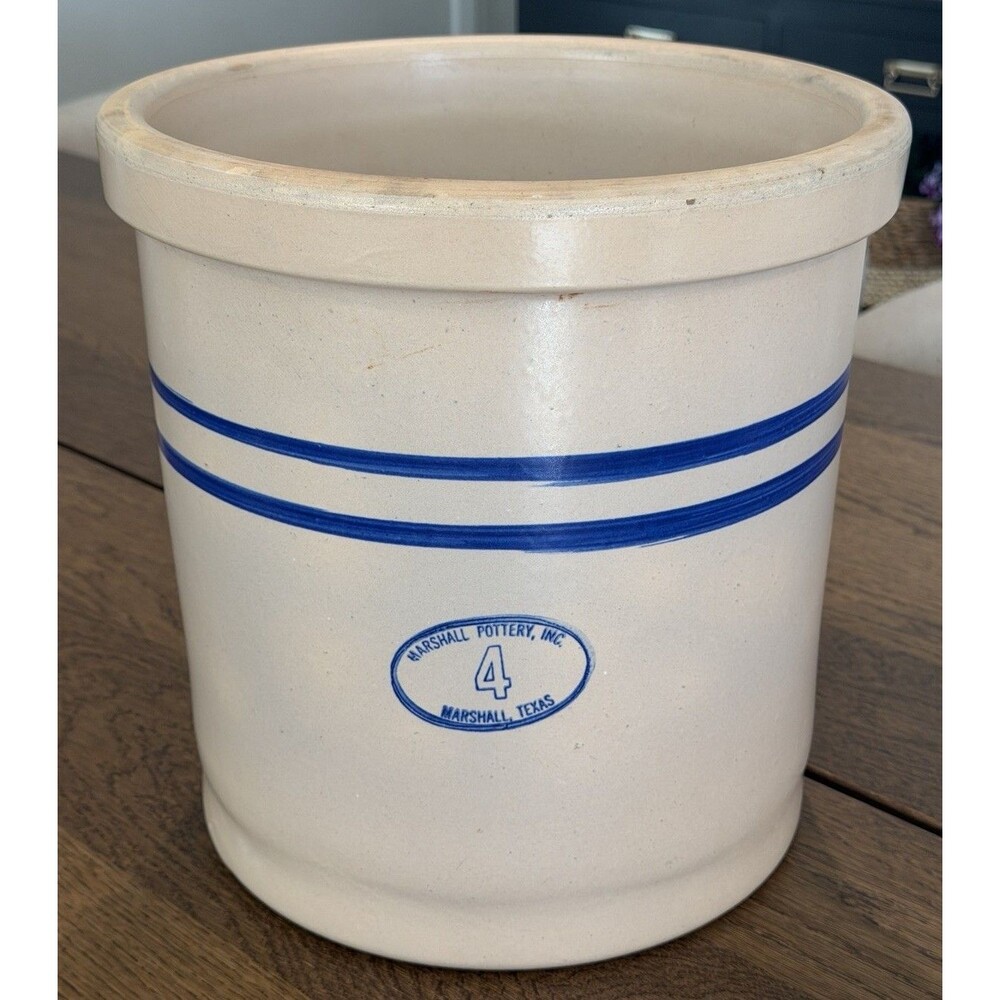 Marshall Pottery 4 Gallon Stoneware Utility Crock Cobalt Blue Made in Texas USA